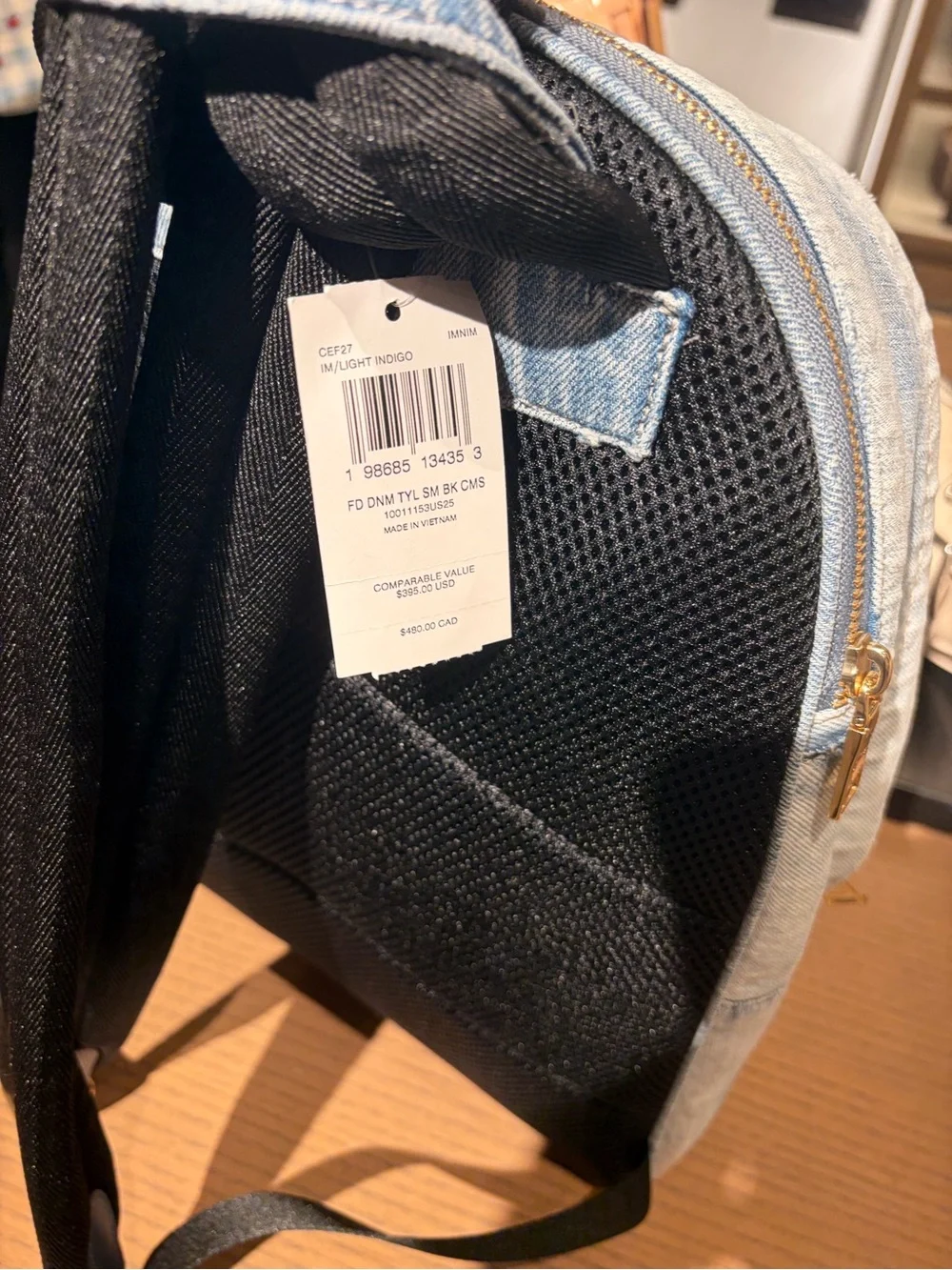 Coach Light Blue Denim Medium Backpack with Gold Hardware new